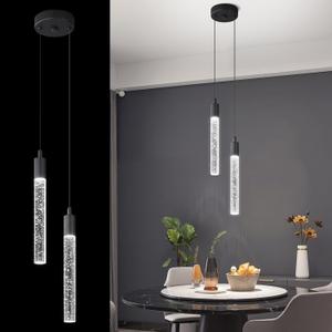 Modern Light Fixture Kitchen Island Pendant Light Dimmable LED Black Pendant Lights Mini Crystal Pendant Lighting for Bedroom Dining Room Living Room2-Light