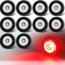 10Pcs 2" inch Round Halo 12 LEDs Trailer Boat Halo Clearance Side Marker Running Turn Lights w/Rubber Grommet Sealed Waterproof IP67 for Truck/RV/Van, DC 12V (Clear Lens_Red Light)