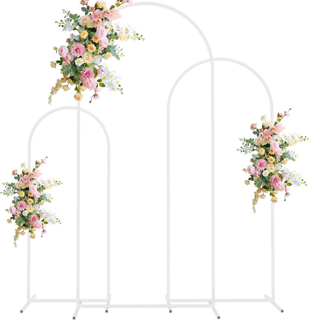 Wokceer Wedding Arch Stand Set of 3 6FT, 5FT, 4FT White Metal Arch Stand for Wedding Ceremony Birthday Party Baby Shower Garden Arch Decoration