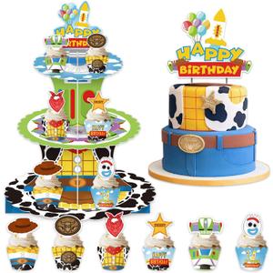 26Pcs Cartoon Story Birthday Party Decorations Including Cake Stand Cupcake Wrappers Cupcake Topper Cake Topper