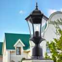 24in Large Outdoor Post Lights Aluminum Exterior Lamp Post Mount Lighting with Seeded Glass, Black Outside Gate Post Light Fixture Garden Hardwired Pole Lantern with 3'' Pole Base, 2 Pack