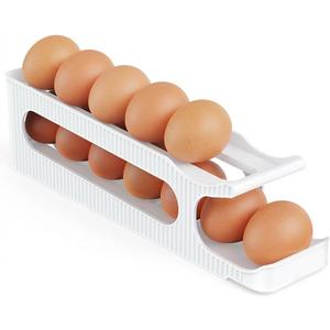 Sotfamily Egg Holder for Fridge, 2 Tiers Auto Rolling Egg Storage Organizer for Refrigerator, Slim Space Saving Container, Dispenser - Egg Roller for Eggs 12 Count
