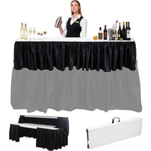 Vercraft Portable Bar Top Riser Tables Folding Bar Riser Mobile Table Foldable Portable Risers with Skirt for Events Wedding Banquet Home Party Picnics (Table Not Included)(Black Skirt,6 ft,White)