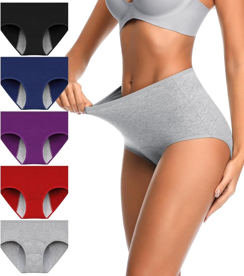 OLIKEME Women's Postpartum Underwear Cotton High Waist Panties Ladies Briefs Easy Clean Underpants 5Pack (X-Large)