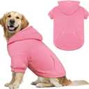 Dog Sweaters for Large Dogs,Dog Hoodie,Warm Fleece Sweatshirt with Hood & Pocket,Leash Hole,Cozy Cold Weather Pet Clothes Sweater Hoodie for Large Dogs(Pink,XL)