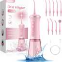 Sejoy Water Flosser for Teeth Cleaning and Flossing, Tooth Flosser Electric Cordless Portable Water Dental Flosser, 350ML 5 Modes 9 Jet Tips, for Daily Oral Care, Pink