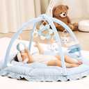 ANGELBLISS 5 in 1 Baby Play Gym Mat, Reversible Tummy Time Mat with 5 Sensory Toys for Stage-Based Developmental, Thick & Large Baby Activity Center from Newborn to Toddler (Light Blue)