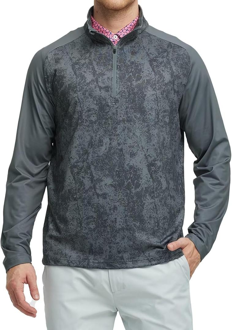 M MAELREG Quarter Zip Pullover Men Moisture Wicking Lightweight Sports Print Mock Neck Golf 1/4 Zip Pullover Mens Sweatshirt (X-Large, Dark Grey Splatter)