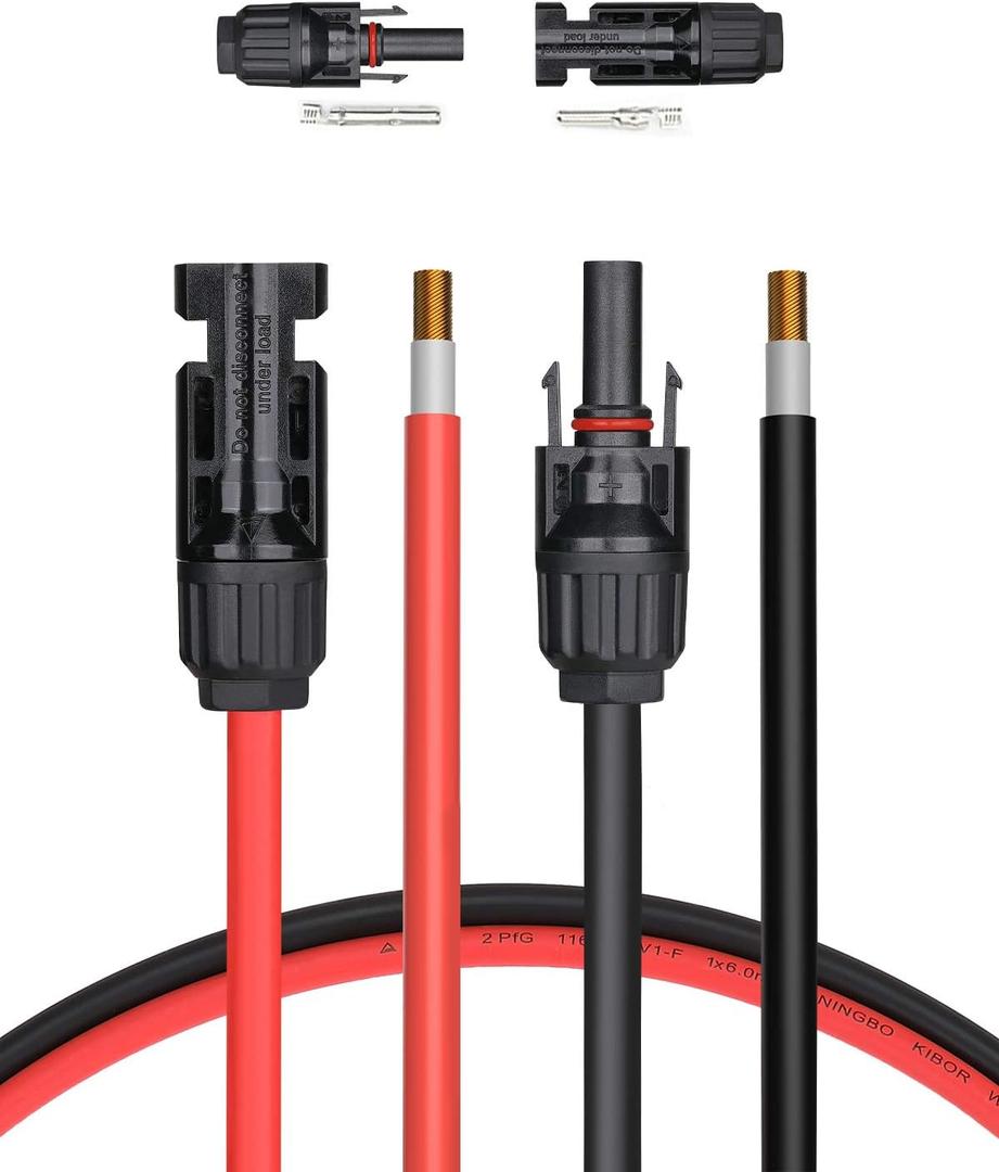 BougeRV 6 Feet 10AWG Solar Extension Cable with Female and Male Connector with Extra Pair of Connectors Solar Panel Adaptor Kit Tool (6FT Red + 6FT Black)