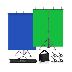 Blue Green Screen Backdrop with Stand Kit, 6.5 X 6.5Ft T-Shaped Adjustable Photo Backdrop Stand 2-in-1 Reversible Blue Greenscreen Background, 4 Clamps, Sandbag