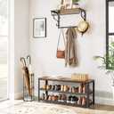 VASAGLE 3-Tier Shoe Rack, Storage Bench with Metal Mesh Shelves and Seat, 39.4"W x 17.7"H
