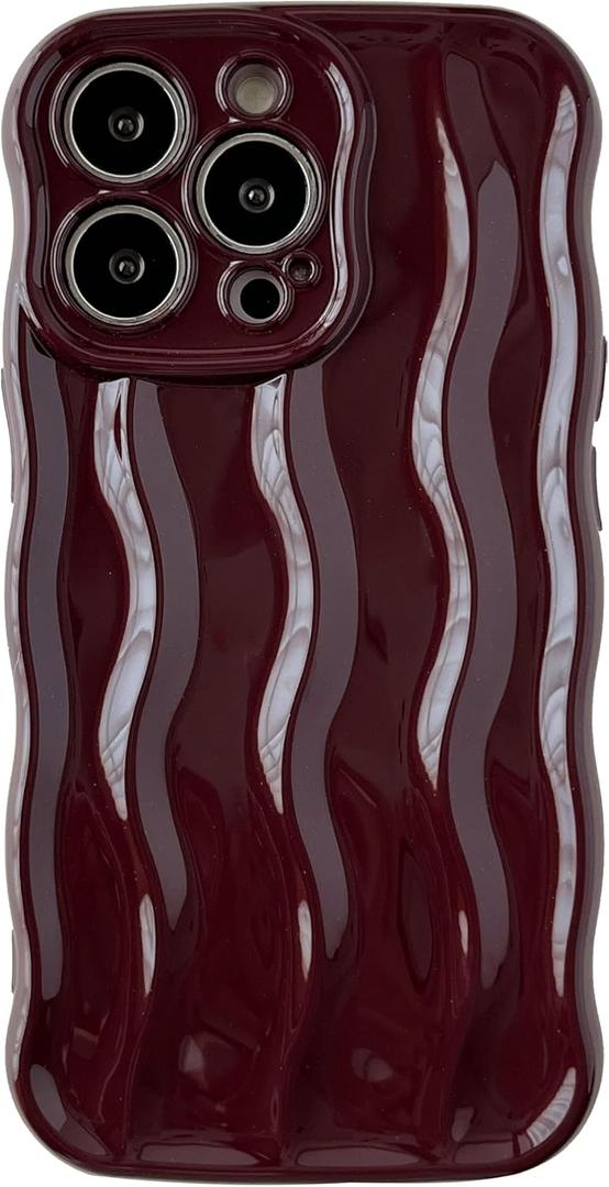 Caseative for iPhone 13 Pro Case,Water Ripple Pattern Curly Wave Frame Soft Phone Case (Wine Red)