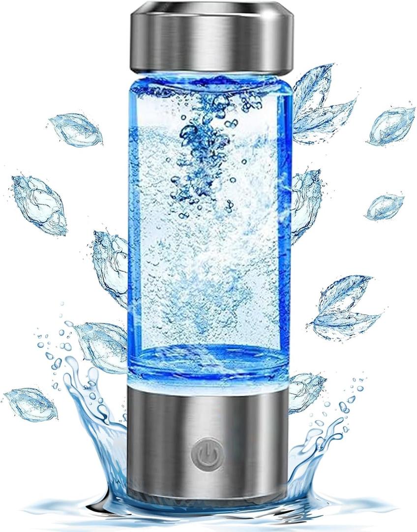 2025 New Hydrogen Water Bottle, Rechargeable Hydrogen-Rich Water Generator Machine with SPE PEM Technology,for Home Office Travel Fitness Drinking, Portable, Glass, Stainless Steel, 450ml