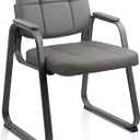 CLATINA Waiting Room Guest Chair with Bonded Leather Padded Arm Rest for Office Reception and Conference Desk Black with Sled Base Grey 1Pack