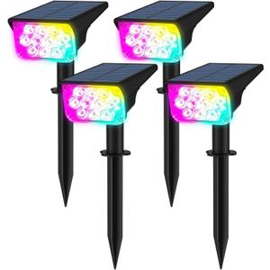 T-SUNUS RGB Solar Landscape Spotlights Christmas Outdoor, IP65 Waterproof Color Spot Light Auto Dusk to Dawn Landscaping Wall Lights for Tree Yard Garden Driveway Porch Walkway Pond Halloween 4 Pack