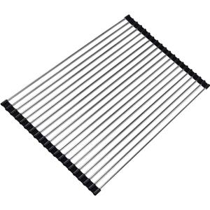Ahyuan Roll up Dish Drying Rack Over The Sink Kitchen Roll up Sink Drying Rack Stainless Still Portable Drainer Foldable Dish Rack (Black, 17.8''X13.5'')
