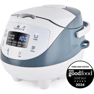 Yum Asia Panda Mini Rice Cooker With Ninja Ceramic Bowl and Advanced Fuzzy Logic (3.5 cup, 0.63 litre) 4 Rice Cooking Functions, 4 Multicooker functions, Digital LED display - 120V (White and Grey)
