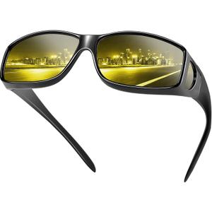 Night Vision Driving Glasses Fit Over Eyeglasses for Men Women, Anti-Glare Polarized Nighttime Glasses Yellow Lens