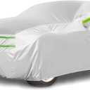 All Weather Universal Car Cover, Waterproof Snow Proof UV Proof Scratch Proof Bird Droppings Proof with Driving Cab Zipper, Fit for Sedan Body Length 205" to 216" - Silvery