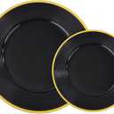 Liacere 100PCS Black Plastic Plates - Heavy Duty Disposable Plates - Black and Gold Plate Include Dinner/Dessert Plate for Wedding & Holiday Party & Birthday & Graduation
