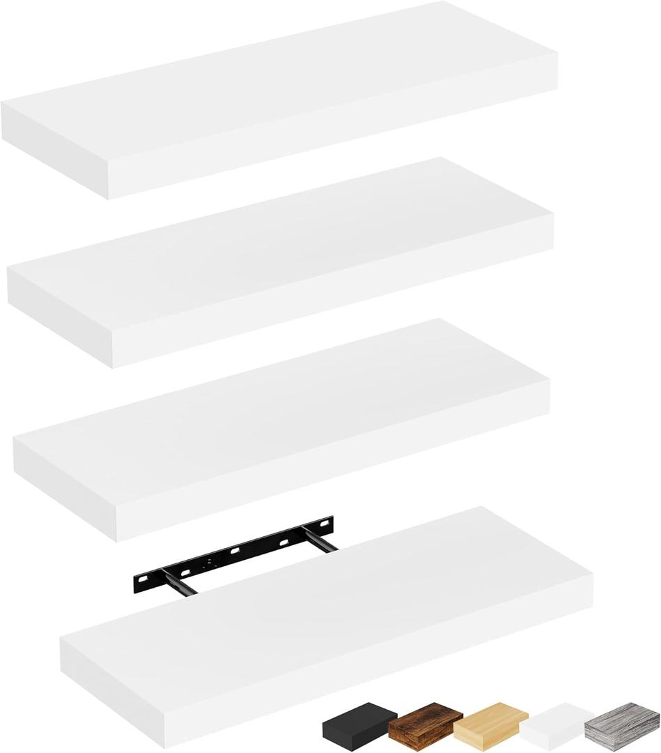 Bellsal Floating Shelves for Wall, White Engineered Wood Wall Shelf Set of 4, 16" Wall Mounted Floating Shelf for Kitchen, Living Room, Bedroom, Bathroom Storage, Book Shelf for Walls Home Decor (4 pcs: 15.7*5.7)