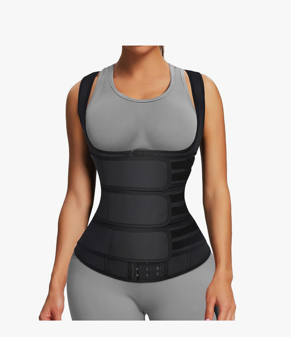 FeelinGirl Waist Trainer for Women Latex Waist Trainers Vest Plus Size Waist Cincher Corset 3 Belts Hooks Steel Bones, L
