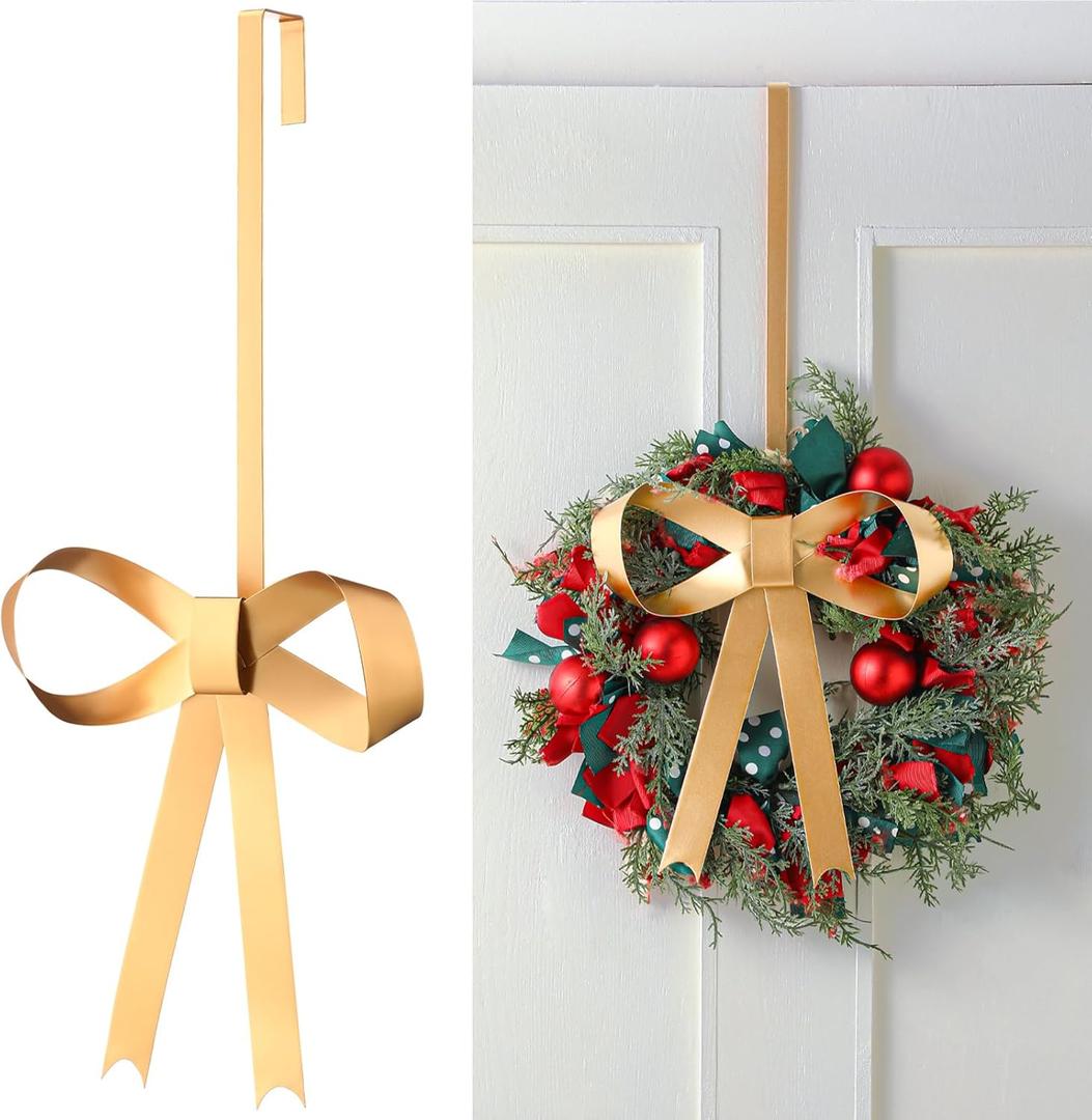 Blulu 22.5 Inch Valentine's Day Wreath Door Hanger Metal Bow Hanging Hook Front Door Metal Hanging Hook Decorative Adjustable for Valentine's Day Holiday Home Window Decor