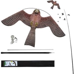 Bird Hawk Flying Kite with Pole Crop Protector Bird Scare Flying Kite with 4m Pole Has The Effect of Scaring Birds (Pink)