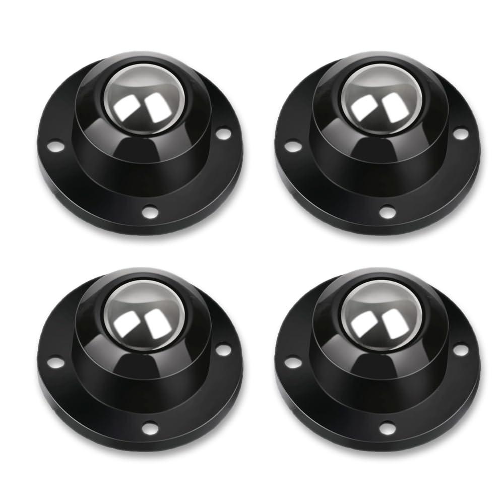 Dear Self Adhesive Caster Wheels for Furniture, Storage Box, Trash Can - Stainless Steel Universal Pulley 360 Degree Rotating Swivel Wheels - 1 Inch Low Profile - Black - 4 Pack, 1.75 inches
