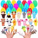 YEAHBEER 24 Pcs Easter Eggs Filled with Finger Puppets, Prefilled Easter Eggs Cartoon Animal Puppets for Easter Basket Stuffers, Easter Egg Hunt, Easter Party Favor for Kids