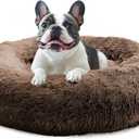 JOLLYVOGUE Calming Dog Beds Large Sized Dog, 36in Donut Washable Large Pet Bed, Anti-Slip & Anti-Anxiety Fluffy Faux Fur Round Dogs Bed, Fits up to 80 lbs Pets (Coffee)