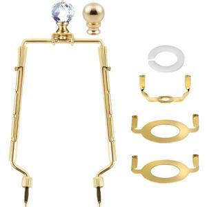8 9 10 11 inch Gold Lamp Shade Harp Holder, Adjustable Height Harp Kit with Crystal & Metal Finial, DIY Replacement Making Repair Lampshade Bracket E14 E26 E27 Adapter Base Table Floor Light