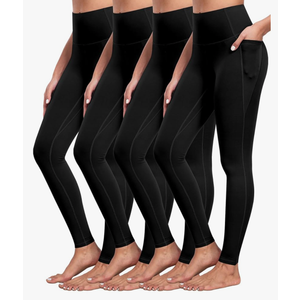 NORMOV 4 Packs Yoga Leggings with Pockets for Women, Soft High Waisted Tummy Control Workout Pants, Size L