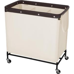 StorageWorks 3 Section Laundry Hamper, Rolling Laundry Cart with Wheels and Handles, Laundry Room Double Sorter for Organizer and Storage, 31.7 Gal(120L), Beige