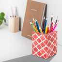 Handicrafts Home Bone Inlay Pen & Pencil Holder Red Desk Organizer, 3x3x4