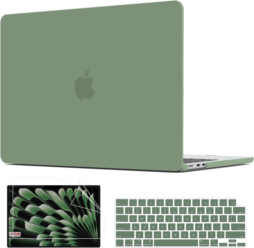 Compatible with MacBook Air 15 inch Case 2026 2025 2024 2023 M5 M4 M3 M2 A3448 A3241 A3114 A2941, Laptop Hard Shell Cover with Screen Protector + Keyboard Cover for MacBook Air 15.3" - Midnight Green