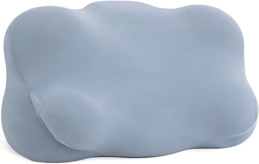 Mellow Cloud Pillow, Marshmallow Memory Foam Pillow for Tension Headache Relief, Ergonomic Cervical Neck Support Pillows for Sleeping, Contoured Side Sleeper Adult Pillows(Light Blue,22in)