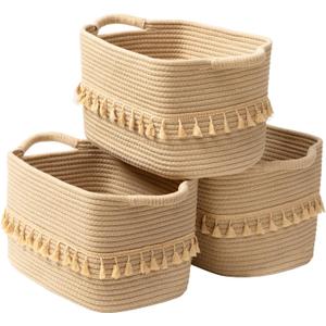 TeoKJ Storage Basket 3 Pack for Organizing, Rope Cotton Baskets for Toy, Clothes, Blankets, Decorative Basket for Living Room, Nursery, Bathroom, Jute