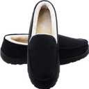 Lulex Moccasins for Men House Slippers Indoor Outdoor Plush Mens Bedroom Shoes with Hard Sole (9, Black)