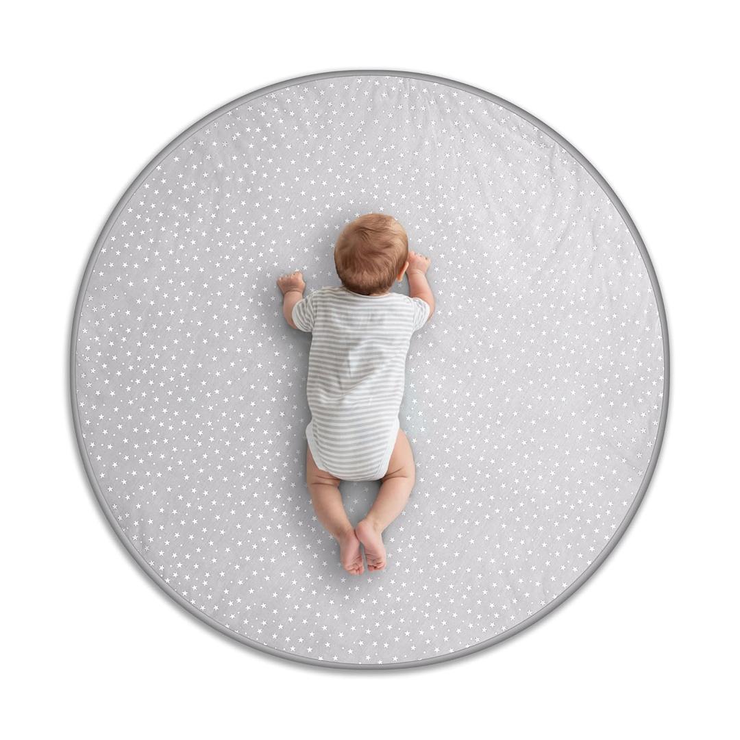 Byrd & Blume Round Baby Play Mat, Organic Cotton Soft Padded Nursery Floor Mat, Safe Hypoallergenic Baby Mat, Reversible, Foldable, Portable Infant Tummy Time Mat Fits Tents & Playpens (40"x40") Gray (Grey)