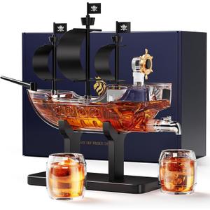 Kollea Birthday Gifts for Men Dad, Pirate Ship Whiskey Decanter Set with 2 Glasses, Liquor Dispenser for Home Bar, Funny Gift Ideas for Him, Husband, Father, Boyfriend, Christmas, Sailor & Captain