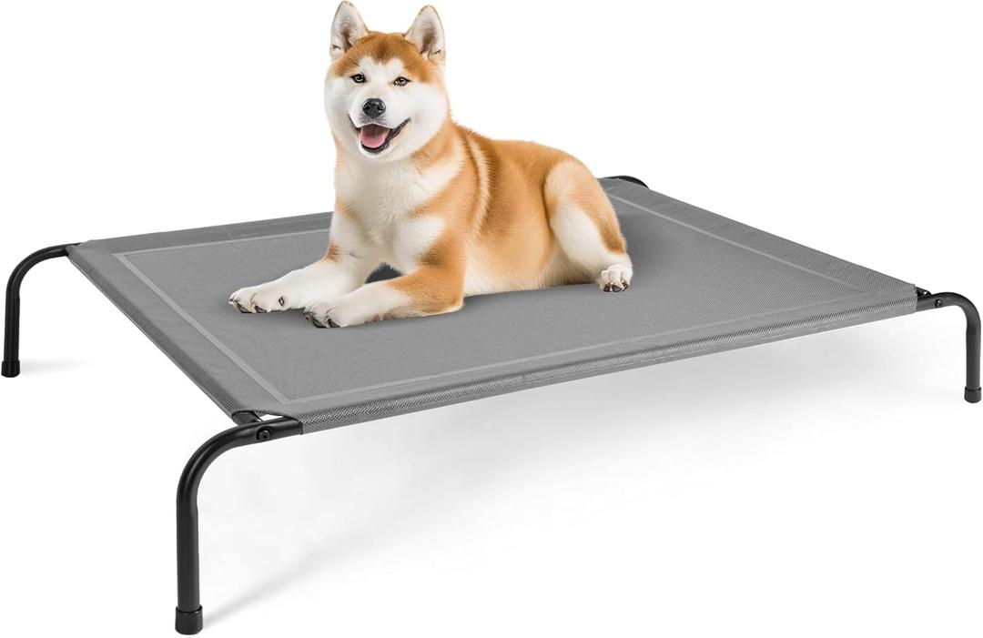 FluffyDream Cooling Elevated Dog Cot Bed Outdoor Raised Portable Dog Beds No-Slip Feet Portable Durable Pet Hammock Bed, 49x31.5x8 Inch, Grey
