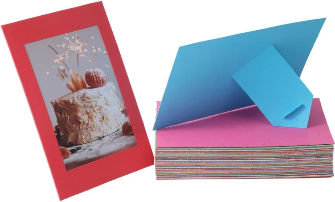 50 Pack Standing Paper Picture Frames 4x6,Cardboard Photo Frame with Easel,Paper Photo Frame Cards,Gallery Frames Bulk For Christmas New Year Birthday Classroom DIY Craft, Rainbow (10 Colors)