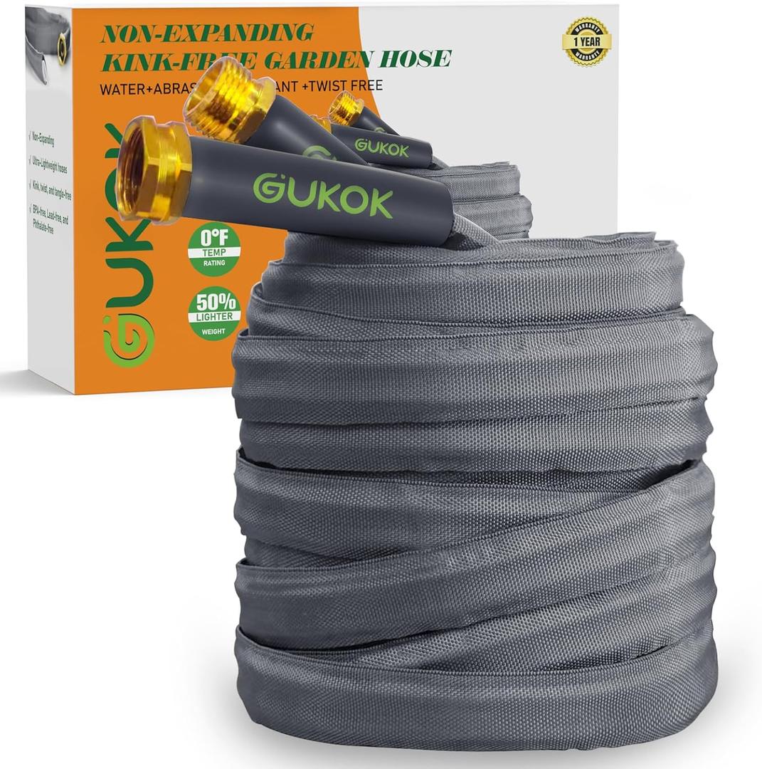 GUKOK 2025 Upgraded 100FT NonExpanding Garden Hose, UltraLight & Flexible Water Hose  BurstResistant, KinkFree, HighPressure, AllWeather Use for Lawns, Gardens, and Outdoor Cleaning