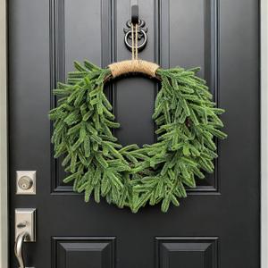 Dingion Norfolk Pine Christmas Wreath for Front Door 11.8 in Christmas Kitchen Cabinet Norfolk Pine Wreath Mini Artificial Farmhouse Rustic Xmas Decor for Window Fireplace Wall Decor