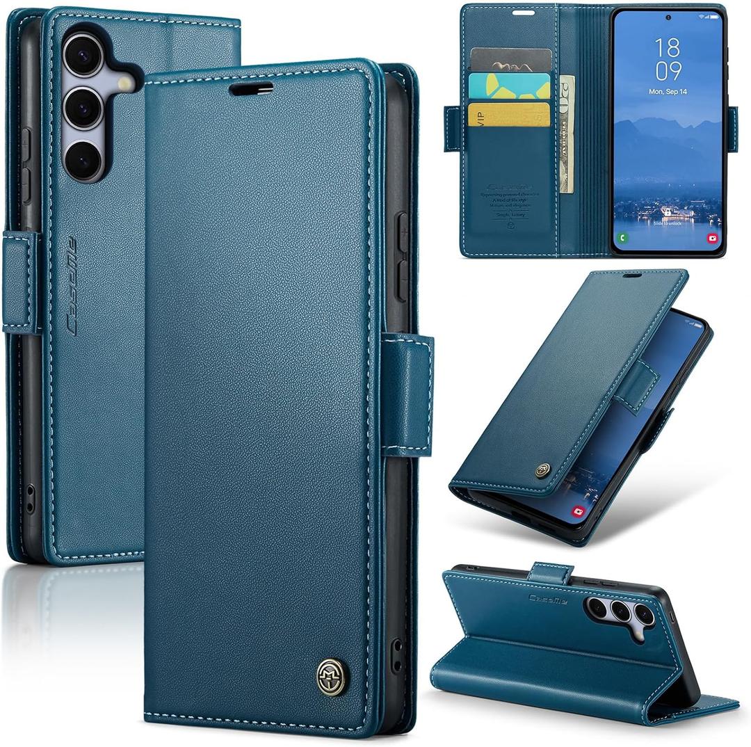 Wallet Case for Samsung Galaxy S25 FE, PU Leather Magnetic Flip Case with RFID Blocking Card Holder Kickstand for Women Men, Shockproof Durable Protective Phone Cover for Galaxy S25 FE (Blue)
