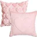 AVOIN colorlife Happy Mother's Day Love Heart Pink Throw Pillow Covers, 18 x 18 Inch Gift Home Decor Soft Plush Faux Fur Jacquard Cushion Case for Sofa Couch Pink, 18" x 18" (Pack of 2)
