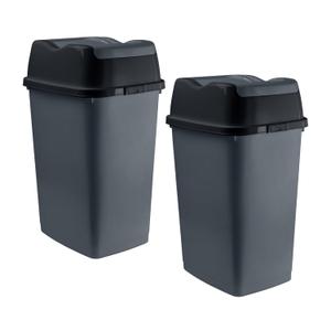 Superio Garbage Cans with Swing Top-Split Lids, 2 Pack | Small Trash Cans with Lids | Durable Plastic | Slim & Sturdy Trash Bins | Fingerprint Resistant | 2.5 Gallon / 10.5 qt / 10 L  Grey