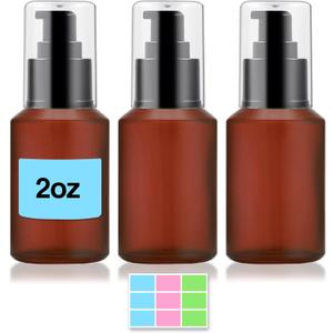 3PCS 60ML/2OZ Empty Reddish Brown Frosted Glass Bottles with Pump Refillable Vial Cosmetic Dispenser Jars Storage Travel Lotion Container Portable Sample Bottle for Toiletries,Foundation,Cream,Lotion