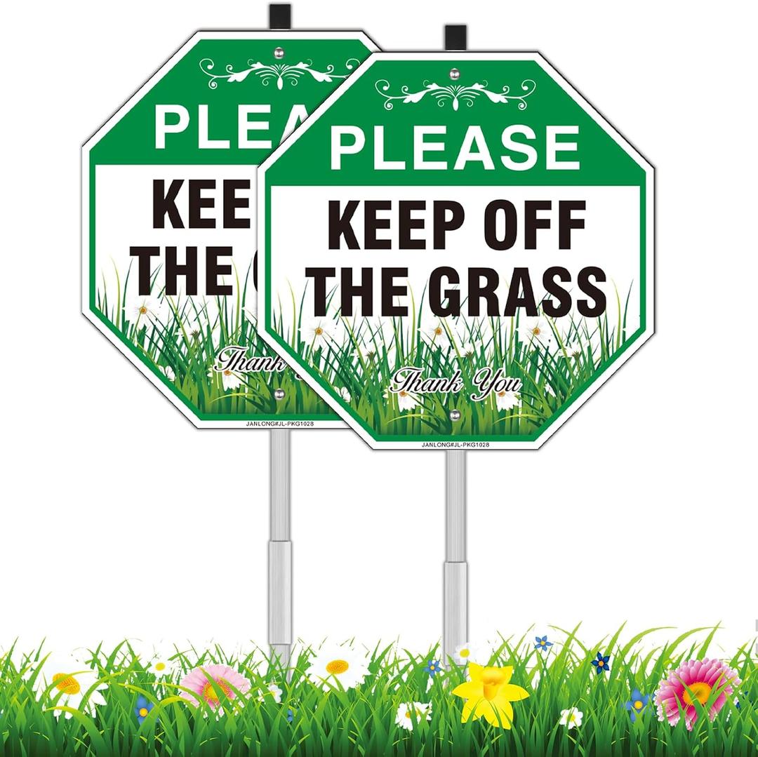 Keep Off Grass Sign for Yard, 2 Pack- 10" W x 28" H All Aluminum Keep Off The Grass Signs with Stake- Stay Off Grass Sign- Don't Step On The Grass- No Dog Lawn Signage
